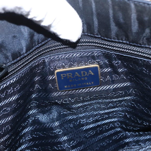 PRADA Hand Bag Nylon Navy Gold Auth 156119