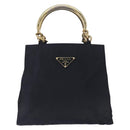 PRADA Hand Bag Nylon Navy Gold Auth 156119-2