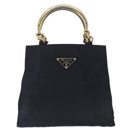 PRADA Hand Bag Nylon Navy Gold Auth 156119 - 0