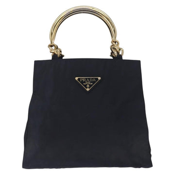 PRADA Hand Bag Nylon Navy Gold Auth 156119 - 0