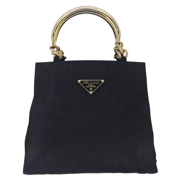 PRADA Hand Bag Nylon Navy Gold Auth 156119