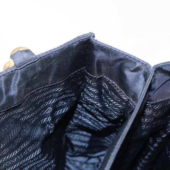 PRADA Hand Bag Nylon Navy Gold Auth 156119