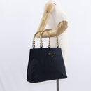 PRADA Hand Bag Nylon Navy Gold Auth 156119-24