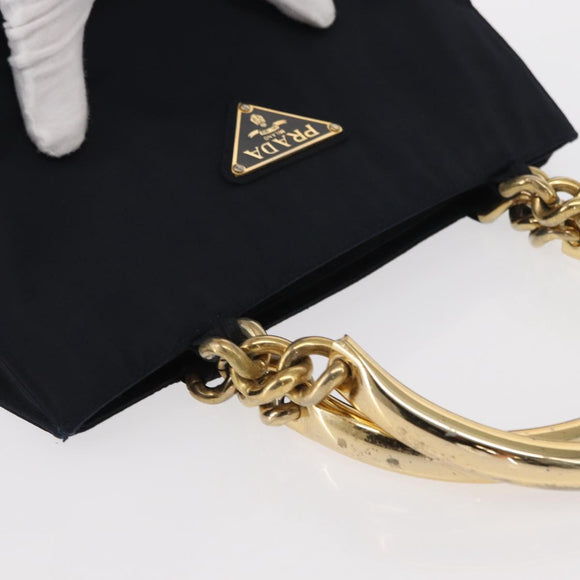 PRADA Hand Bag Nylon Navy Gold Auth 156119