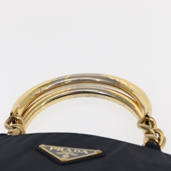 PRADA Hand Bag Nylon Navy Gold Auth 156119