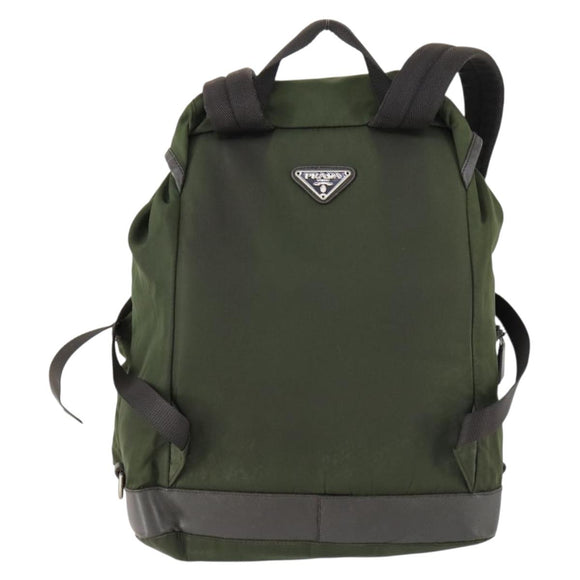 PRADA Backpack Nylon Khaki Silver Auth 156120