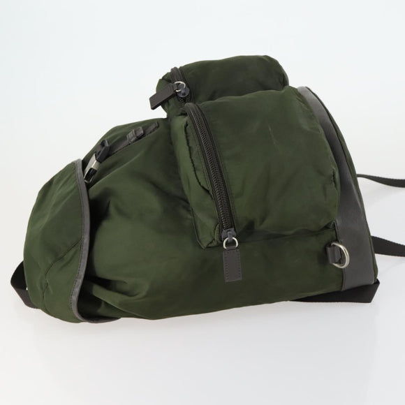 PRADA Backpack Nylon Khaki Silver Auth 156120