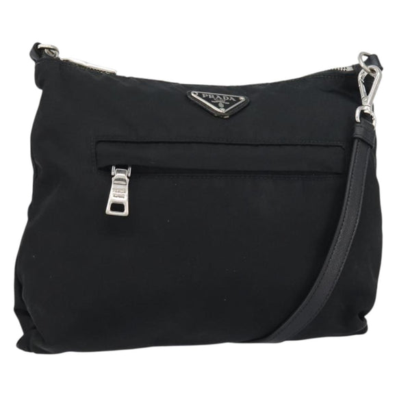 PRADA Shoulder Bag Nylon Black Silver Auth 156121