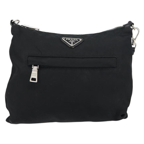 PRADA Shoulder Bag Nylon Black Silver Auth 156121