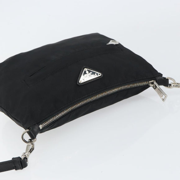 PRADA Shoulder Bag Nylon Black Silver Auth 156121