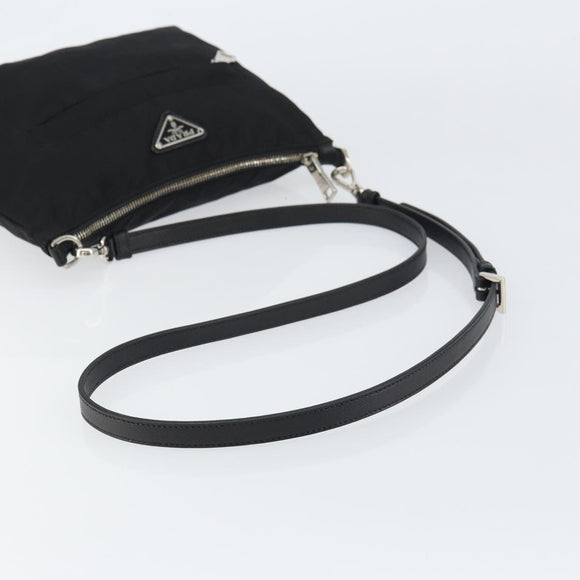 PRADA Shoulder Bag Nylon Black Silver Auth 156121