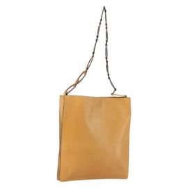 GUCCI Shoulder Bag Leather Brown Gold Auth 156124