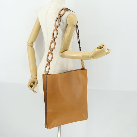 GUCCI Shoulder Bag Leather Brown Gold Auth 156124