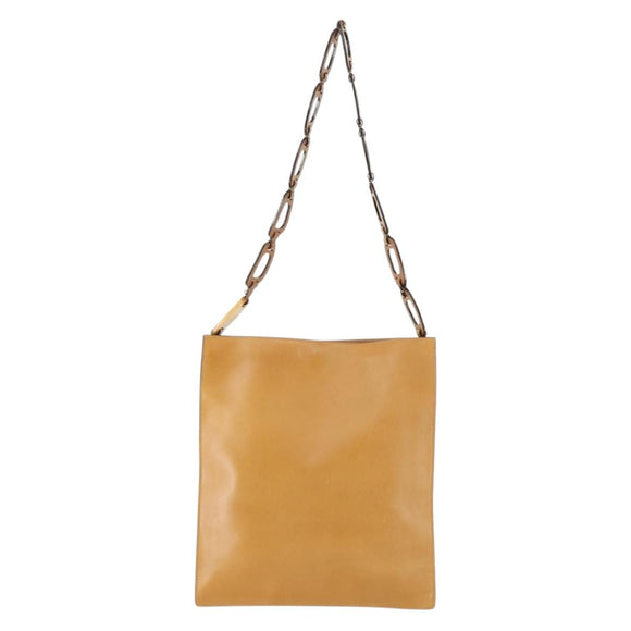 GUCCI Shoulder Bag Leather Brown Gold Auth 156124