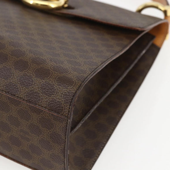 CELINE Macadam Canvas Hand Bag PVC Leather Brown Gold Auth 156125