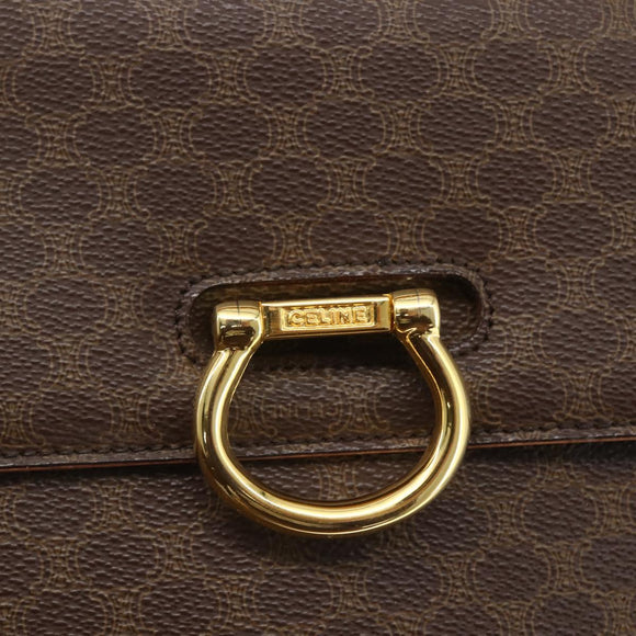 CELINE Macadam Canvas Hand Bag PVC Leather Brown Gold Auth 156125