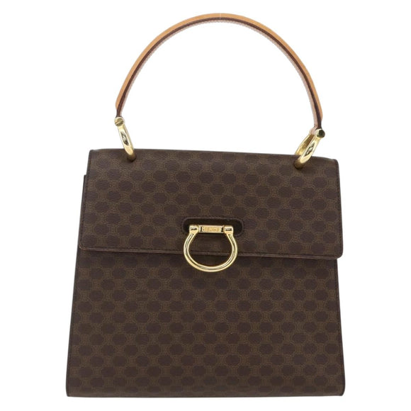 CELINE Macadam Canvas Hand Bag PVC Leather Brown Gold Auth 156125
