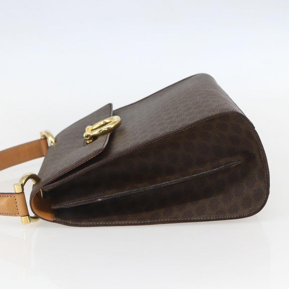CELINE Macadam Canvas Hand Bag PVC Leather Brown Gold Auth 156125