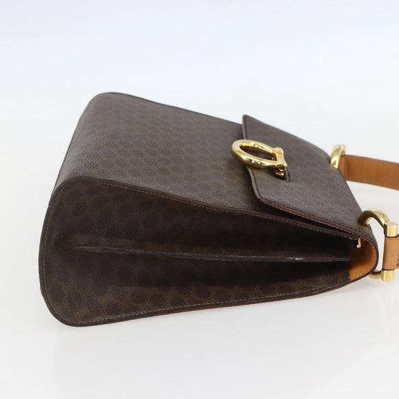 CELINE Macadam Canvas Hand Bag PVC Leather Brown Gold Auth 156125