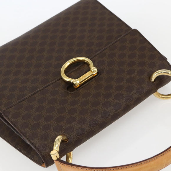 CELINE Macadam Canvas Hand Bag PVC Leather Brown Gold Auth 156125