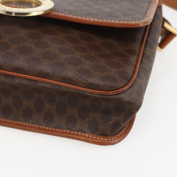 CELINE Macadam Canvas Shoulder Bag PVC Leather Brown Gold Auth 156126