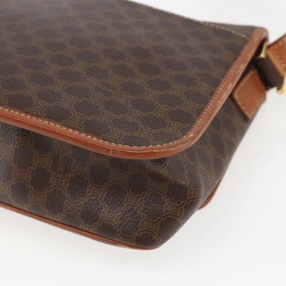 CELINE Macadam Canvas Umhängetasche PVC Leder Braun Gold Auth 156126