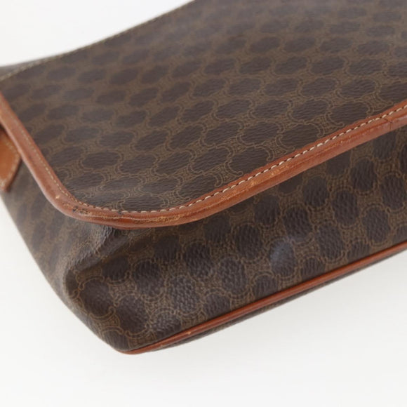 CELINE Macadam Canvas Shoulder Bag PVC Leather Brown Gold Auth 156126