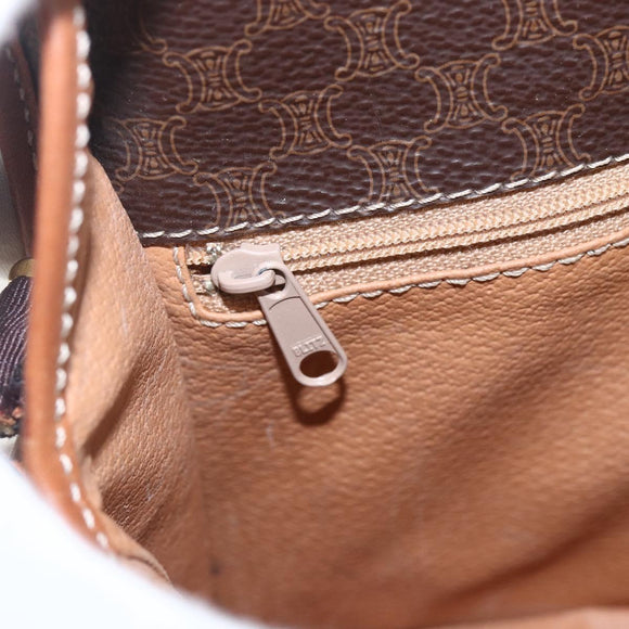 CELINE Macadam Canvas Umhängetasche PVC Leder Braun Gold Auth 156126
