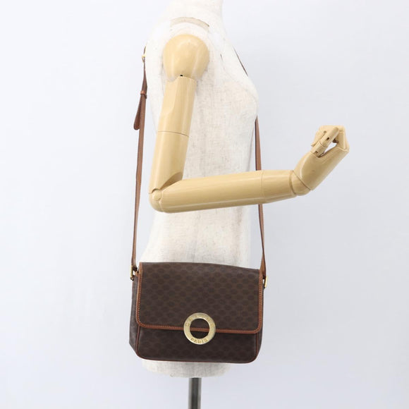 CELINE Macadam Canvas Umhängetasche PVC Leder Braun Gold Auth 156126