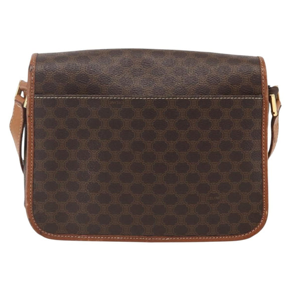 CELINE Macadam Canvas Shoulder Bag PVC Leather Brown Gold Auth 156126