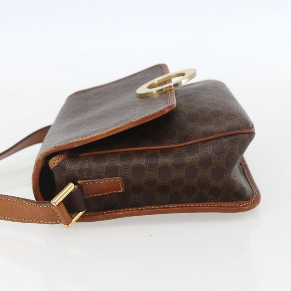 CELINE Macadam Canvas Umhängetasche PVC Leder Braun Gold Auth 156126