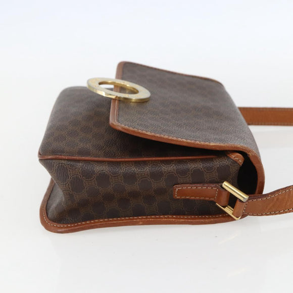 CELINE Macadam Canvas Umhängetasche PVC Leder Braun Gold Auth 156126