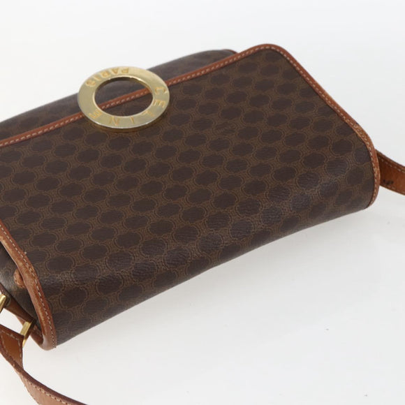 CELINE Macadam Canvas Umhängetasche PVC Leder Braun Gold Auth 156126