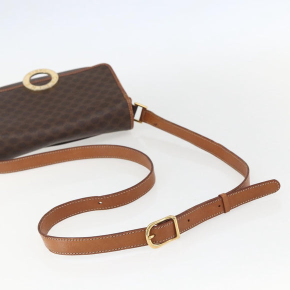 CELINE Macadam Canvas Umhängetasche PVC Leder Braun Gold Auth 156126