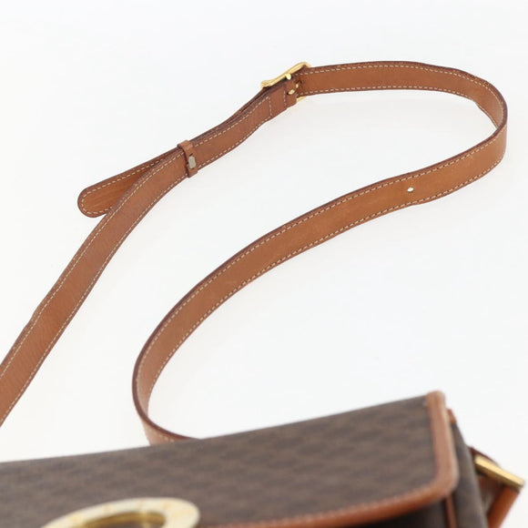 CELINE Macadam Canvas Umhängetasche PVC Leder Braun Gold Auth 156126