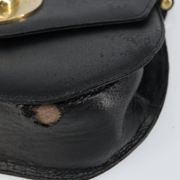 CELINE Shoulder Bag Leather Black Gold Auth 156127