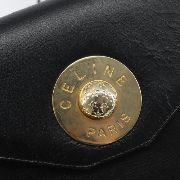 CELINE Shoulder Bag Leather Black Gold Auth 156127