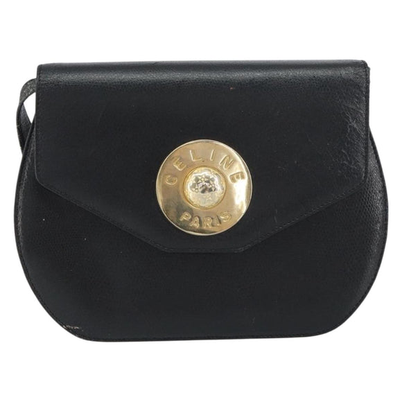 CELINE Shoulder Bag Leather Black Gold Auth 156127
