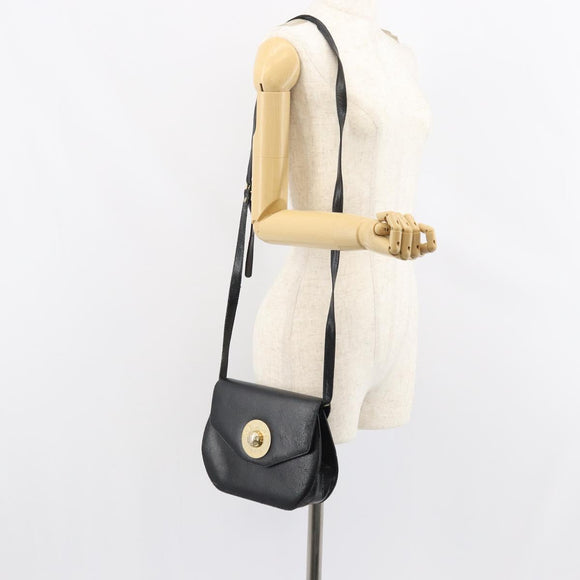 CELINE Shoulder Bag Leather Black Gold Auth 156127