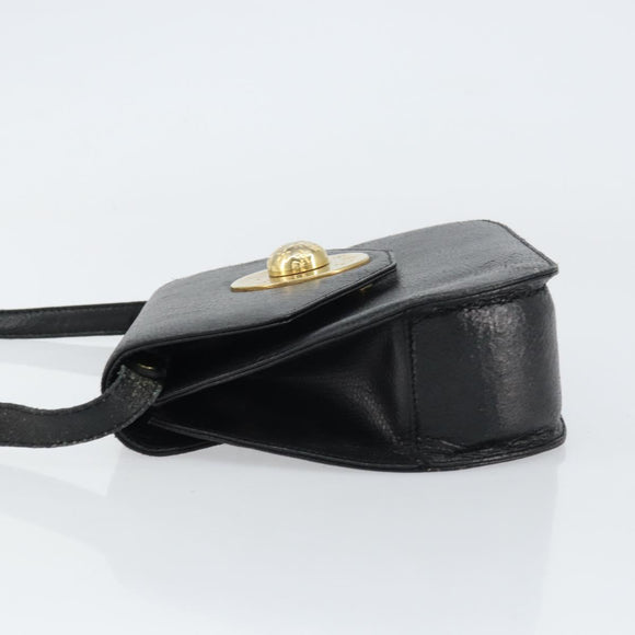 CELINE Shoulder Bag Leather Black Gold Auth 156127