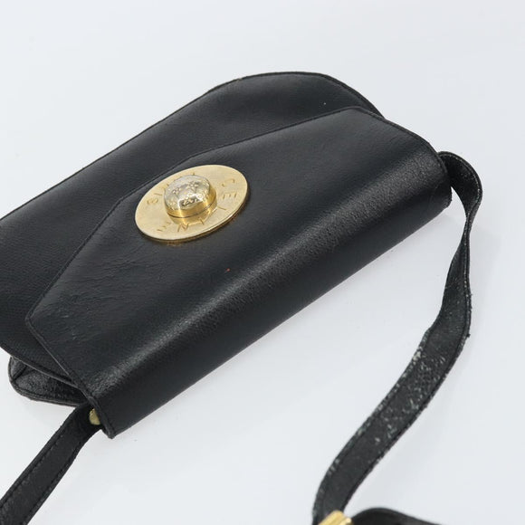 CELINE Shoulder Bag Leather Black Gold Auth 156127