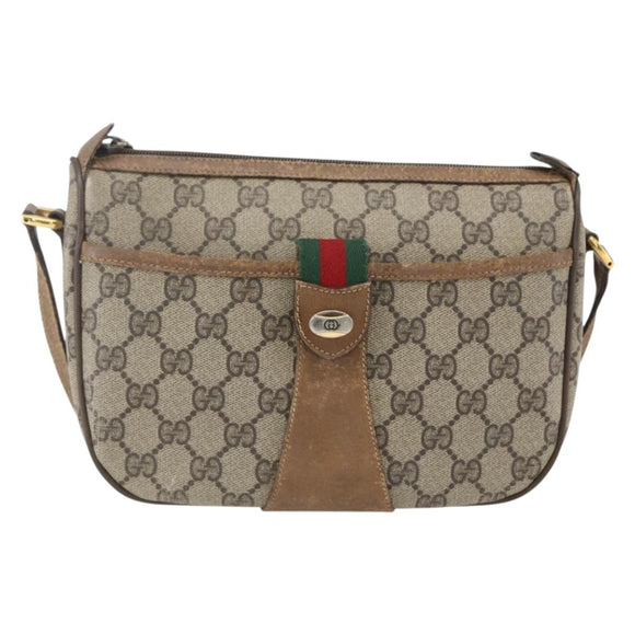 GUCCI GG Supreme Web Sherry Line Bag PVC Beige Gold 89 02 032 Auth 156128