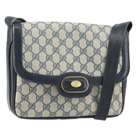 GUCCI GG Supreme Shoulder Bag PVC Navy Gold Auth 156129