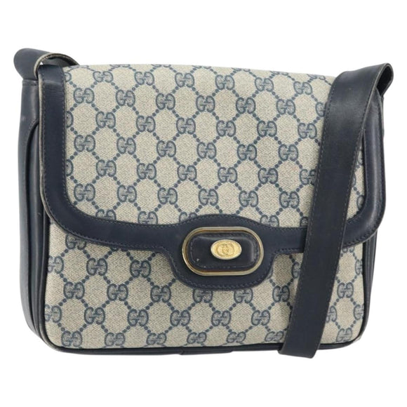 GUCCI GG Supreme Shoulder Bag PVC Navy Gold Auth 156129