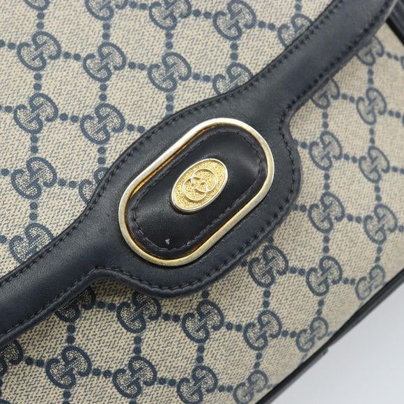 GUCCI GG Supreme Shoulder Bag PVC Navy Gold Auth 156129
