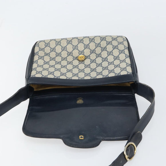 GUCCI GG Supreme Shoulder Bag PVC Navy Gold Auth 156129