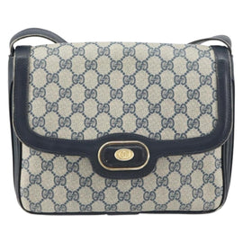 GUCCI GG Supreme Shoulder Bag PVC Navy Gold Auth 156129 - 0