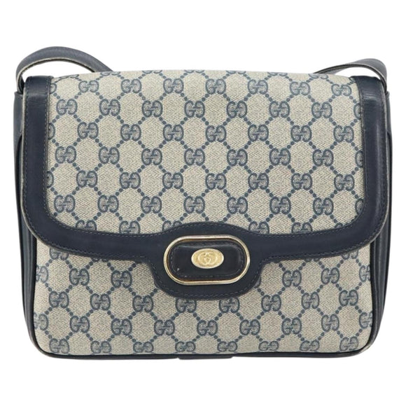 GUCCI GG Supreme Schoudertas PVC Donkerblauw Goud Origineel 156129