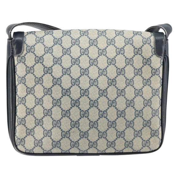 GUCCI GG Supreme Shoulder Bag PVC Navy Gold Auth 156129