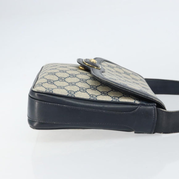 GUCCI GG Supreme Shoulder Bag PVC Navy Gold Auth 156129